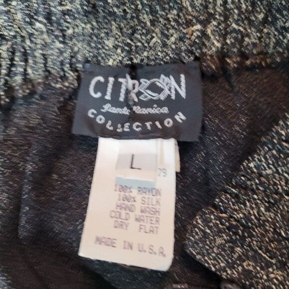 Vintage Citron Maxi Skirt M Black Green Floral Burnout Silk Velour Hem Side Slit - Picture 2 of 11